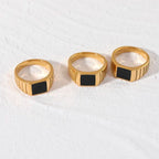 18K Gold Plated Kaya Black Onyx Signet Ring