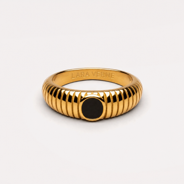 18K Gold Plated Seseh Black Onyx Band Ring