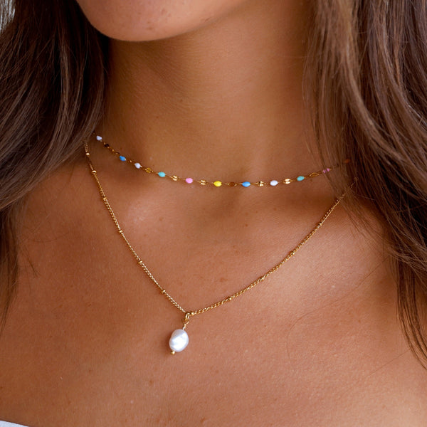 Rainbow Choker & Baroque Pearl Pendant Bundle Set
