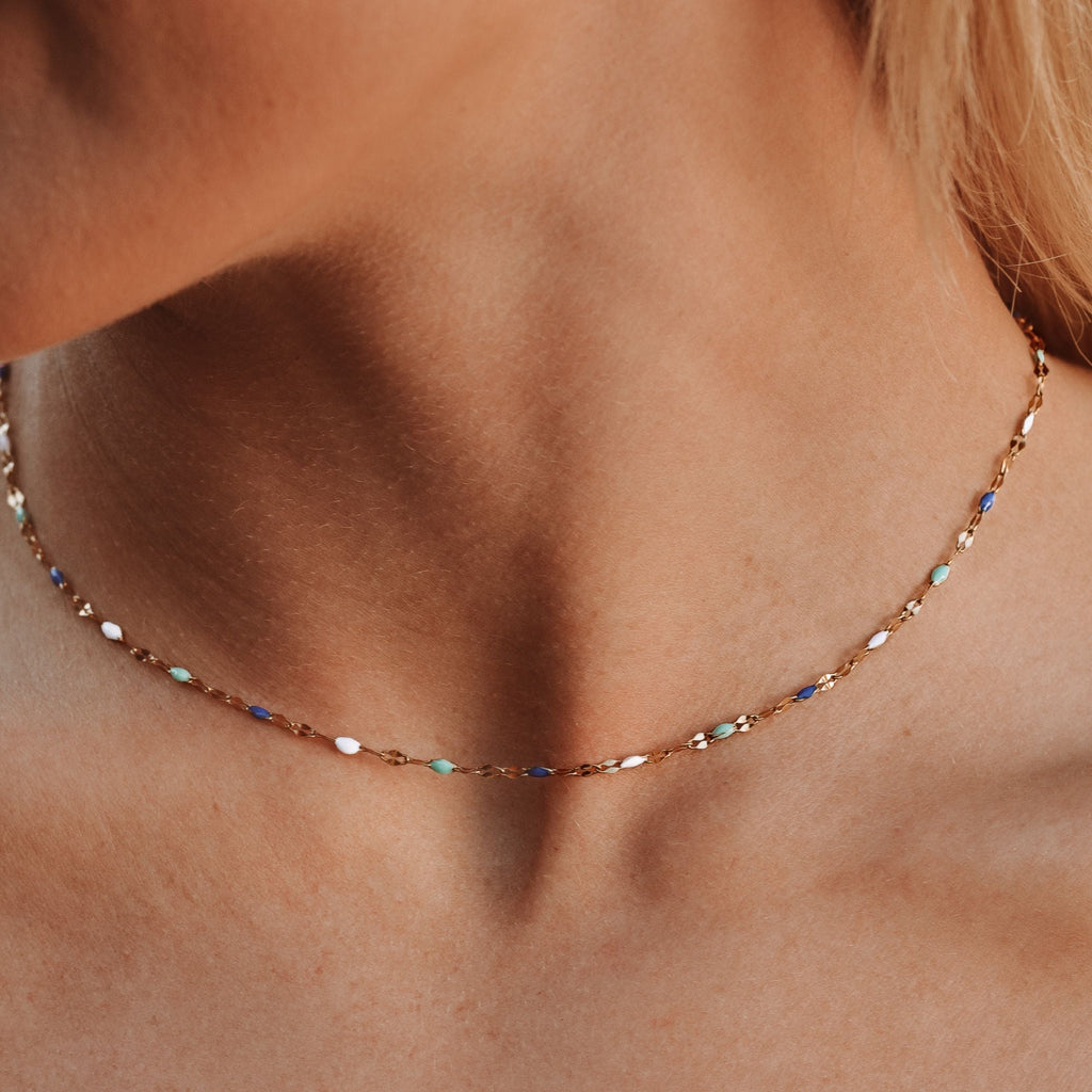 18K Gold Plated Blue Enamel Mykonos Choker Necklace