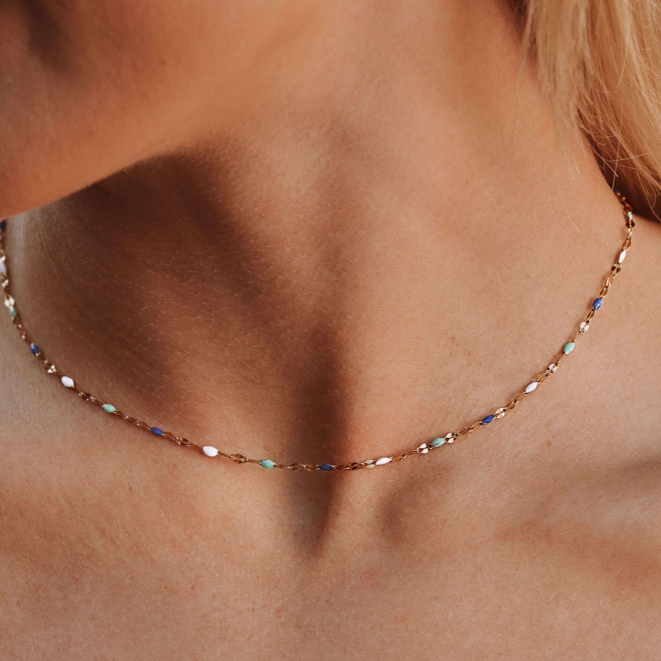 18K Gold Plated Blue Enamel Mykonos Choker Necklace