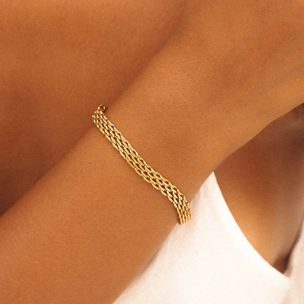 18K Gold Plated Woven Chain Bracelet Statement Bold