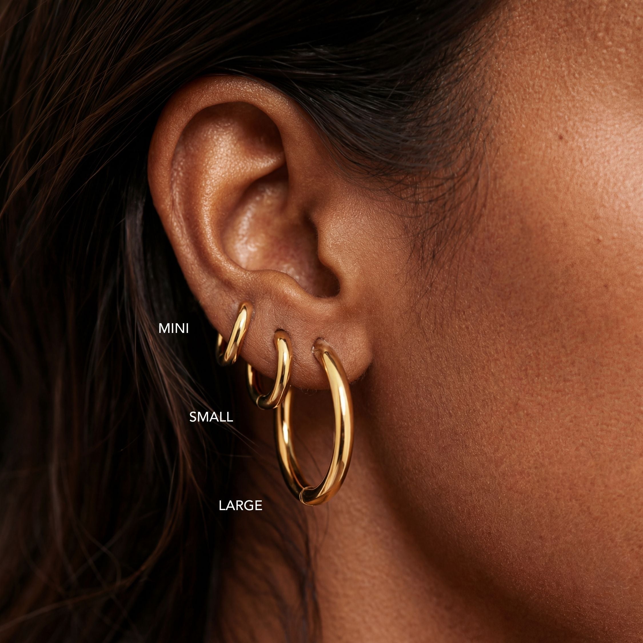 18K Gold Plated Thick Classic Hoop Earrings 4 Sizes