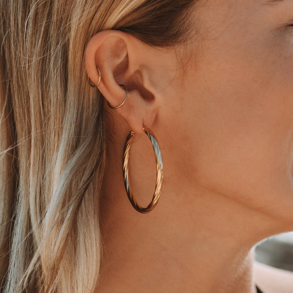 18K Gold Plated Bold Twisted Statement Hoop Earrings