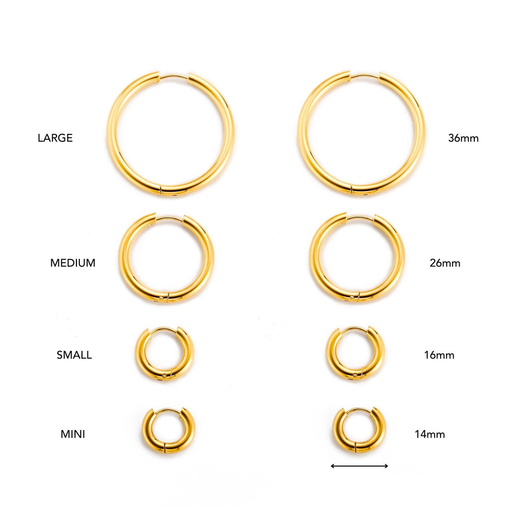 18K Gold Plated Thick Classic Hoop Earrings 4 Sizes