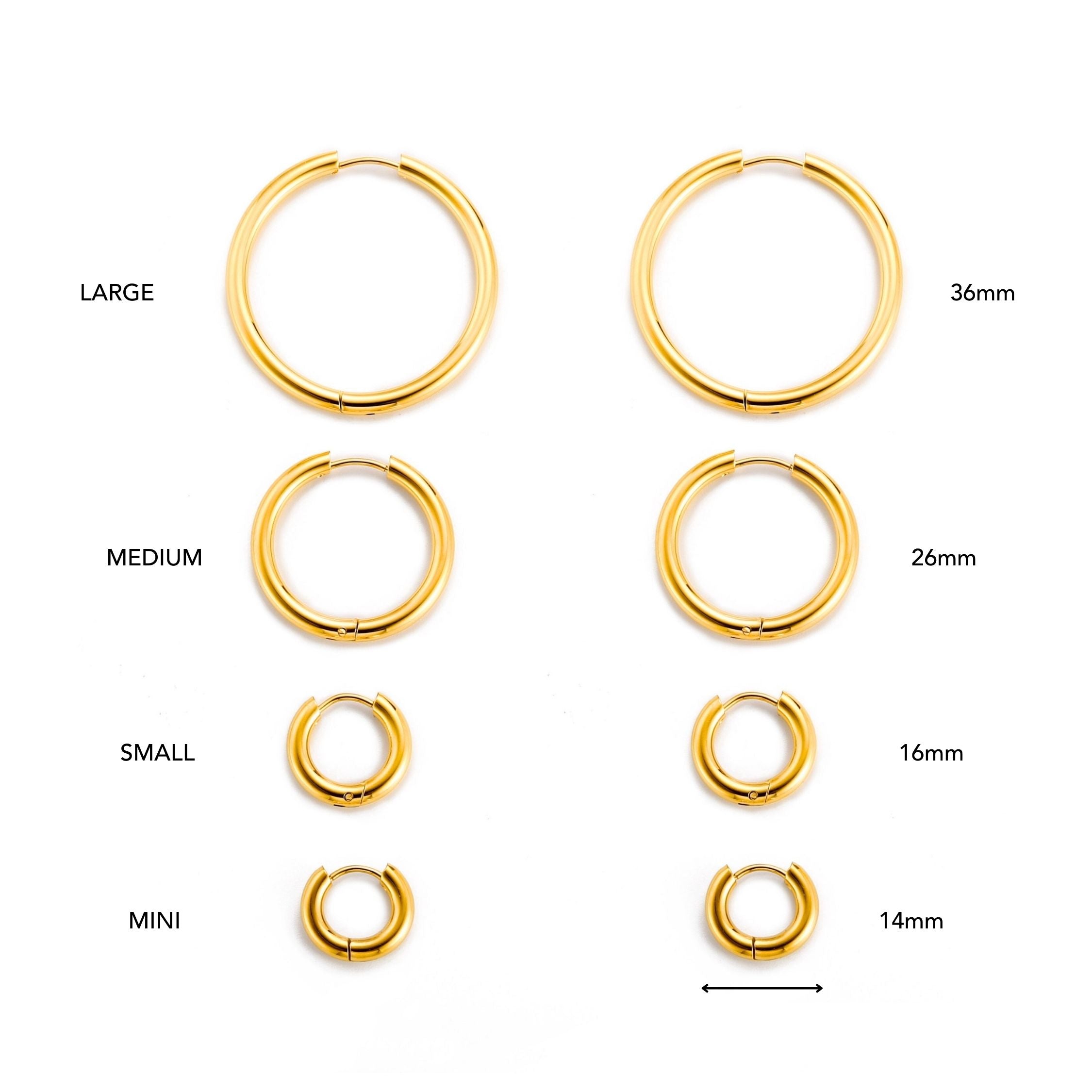 18K Gold Plated Thick Classic Hoop Earrings 4 Sizes