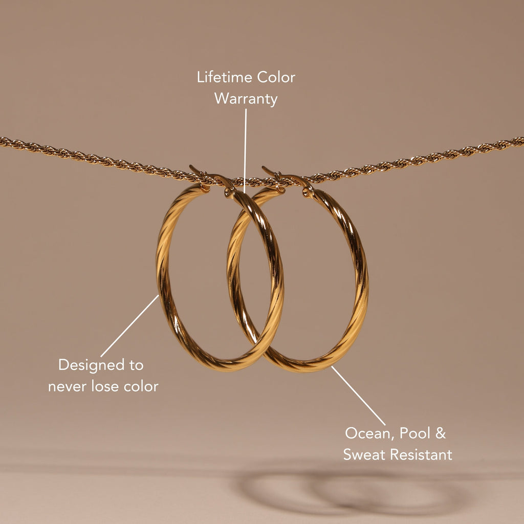 18K Gold Plated Bold Twisted Statement Hoop Earrings