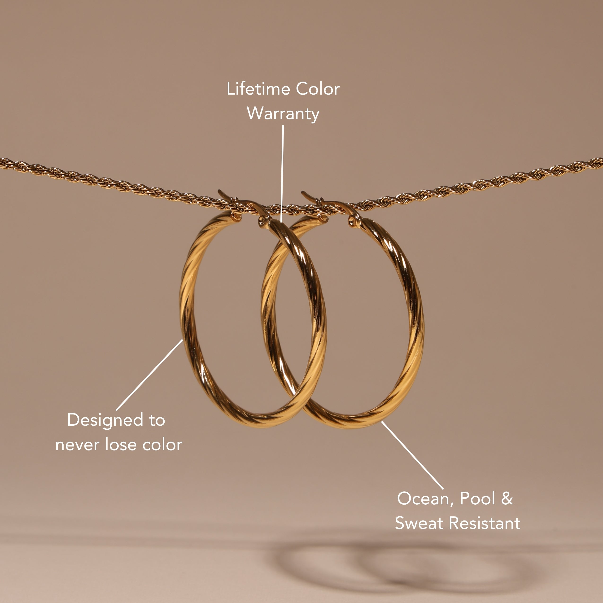 18K Gold Plated Bold Twisted Statement Hoop Earrings