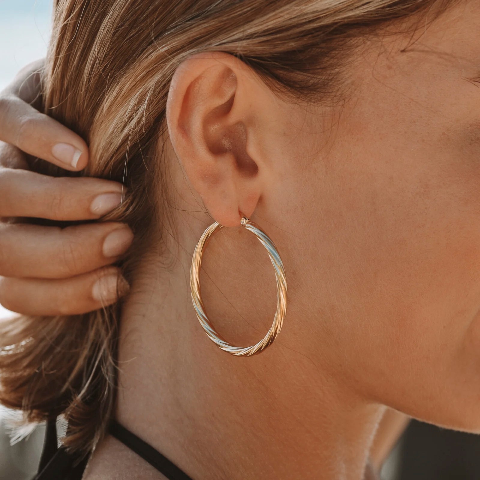 18K Gold Plated Bold Twisted Statement Hoop Earrings