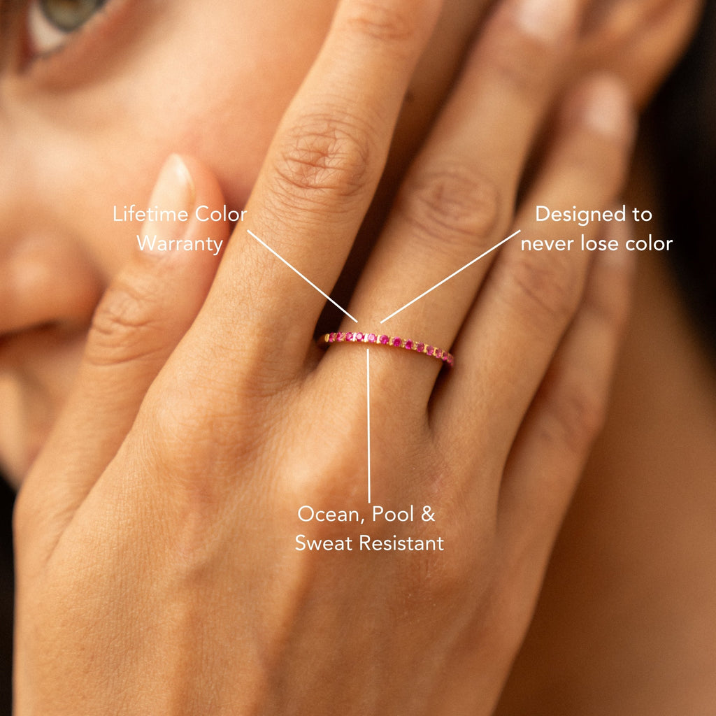 18K Gold Plated Bordeaux Ruby Zircon Thin Ring