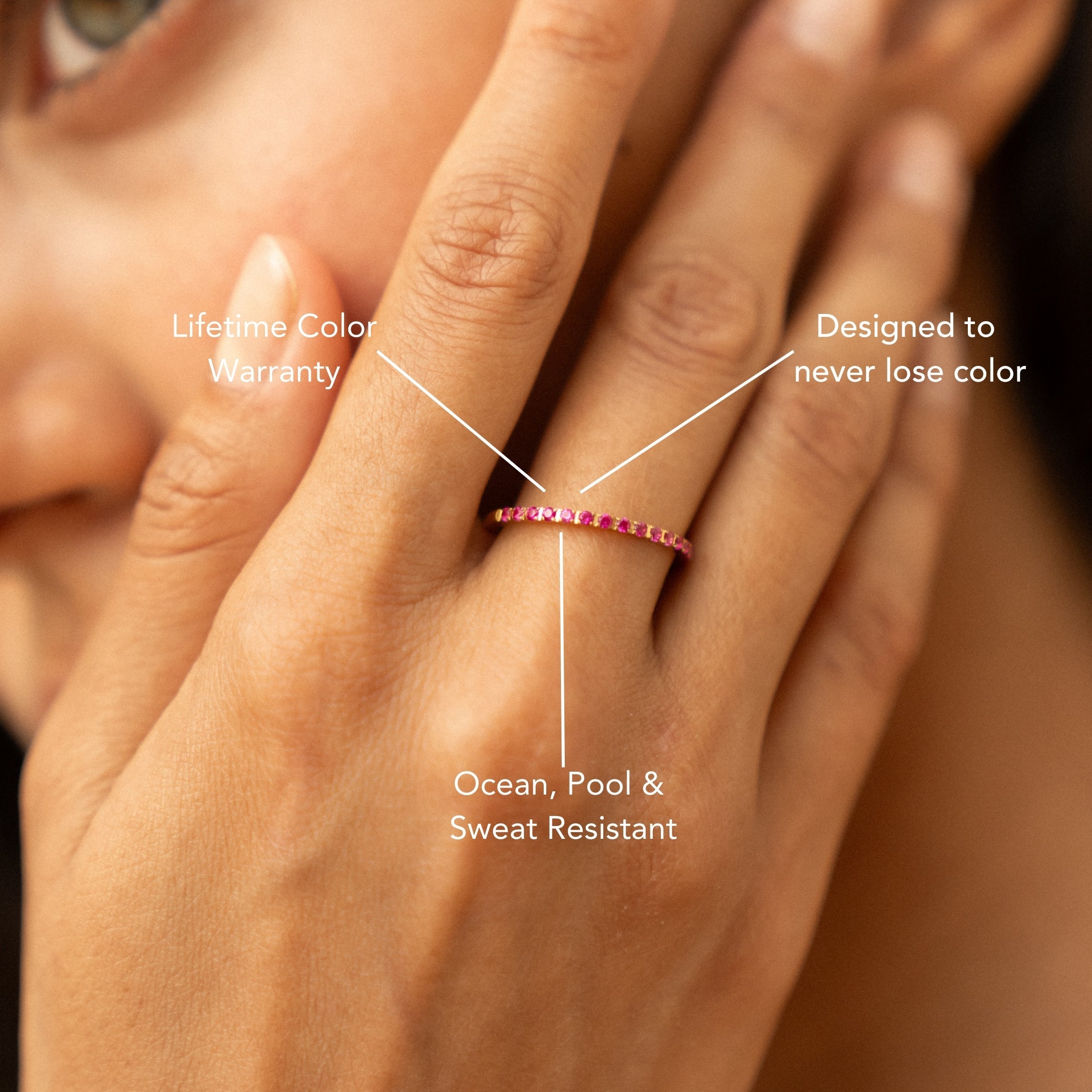 18K Gold Plated Bordeaux Ruby Zircon Thin Ring