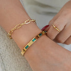Green Navette Crystal Bracelet Gold Plated 18K