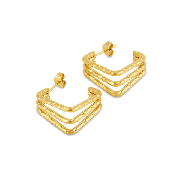 Amelie Triple Division Earrings Gold Plated 18K