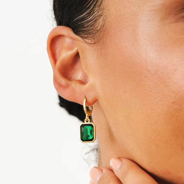 Green Crystal Hoop Earrings Gold Plated 18K