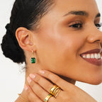 Green Crystal Hoop Earrings Gold Plated 18K