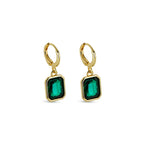 Green Crystal Hoop Earrings Gold Plated 18K