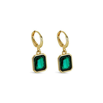 Green Crystal Hoop Earrings Gold Plated 18K