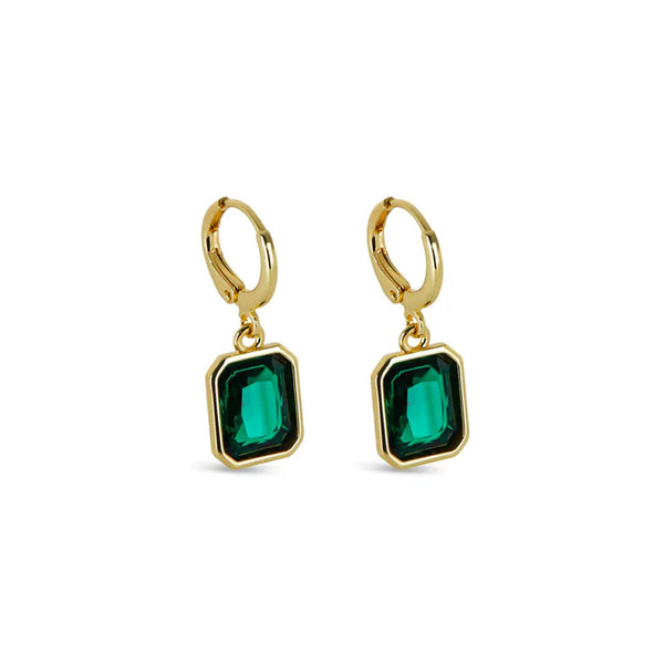 Green Crystal Hoop Earrings Gold Plated 18K