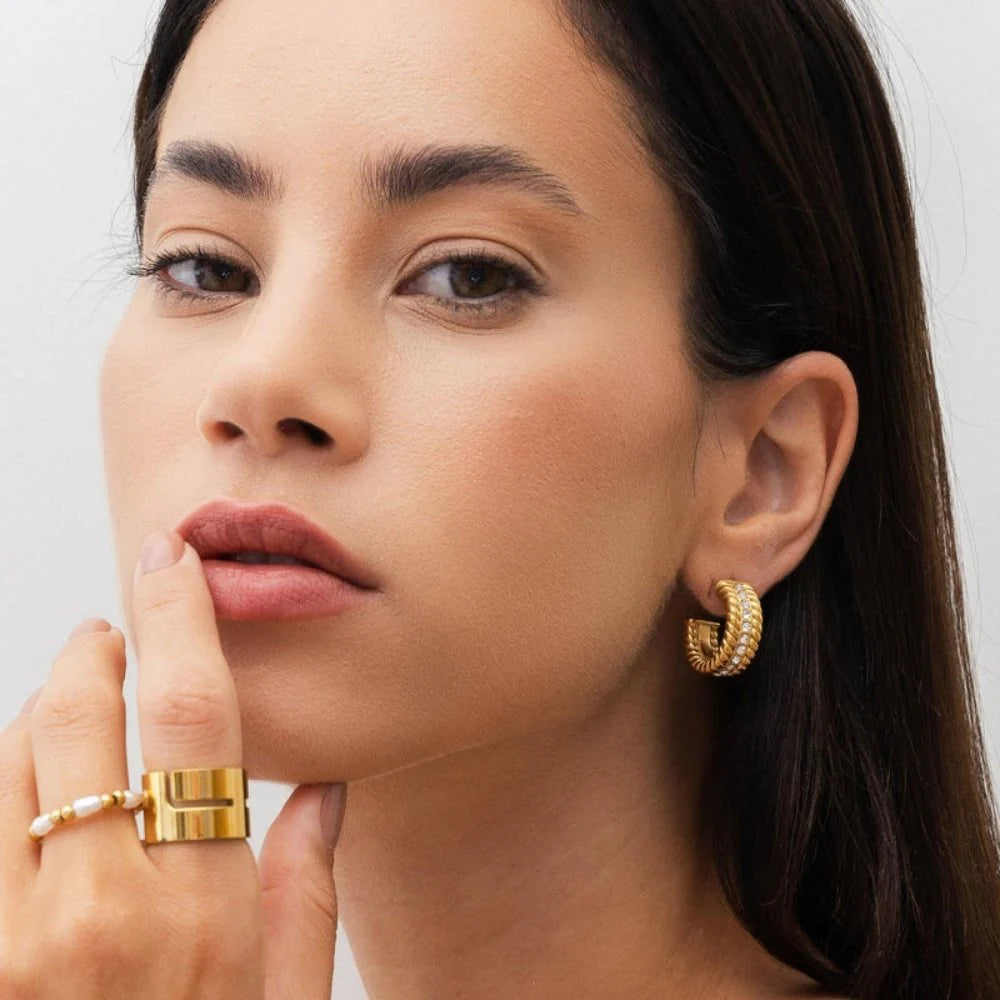 Date Hoop Earrings Gold Plated 18K
