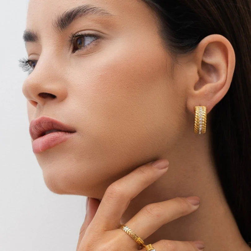 Date Hoop Earrings Gold Plated 18K
