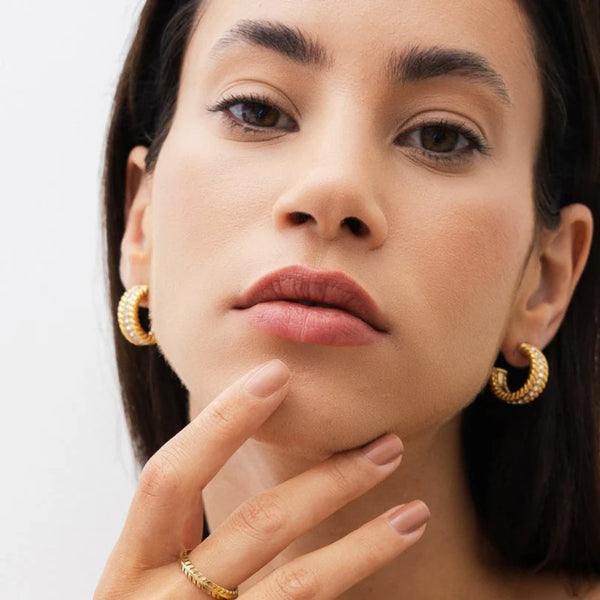 Date Hoop Earrings Gold Plated 18K