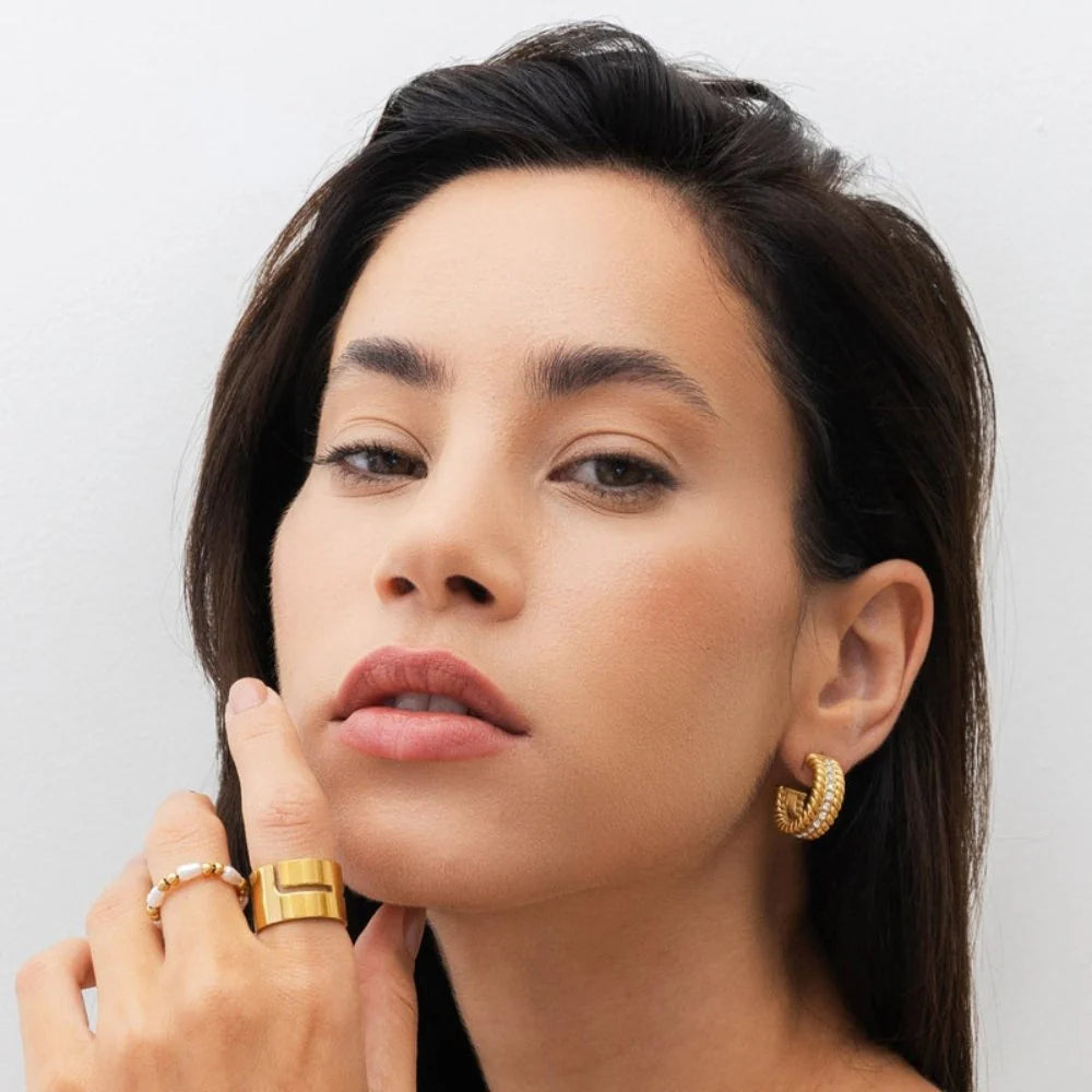 Date Hoop Earrings Gold Plated 18K