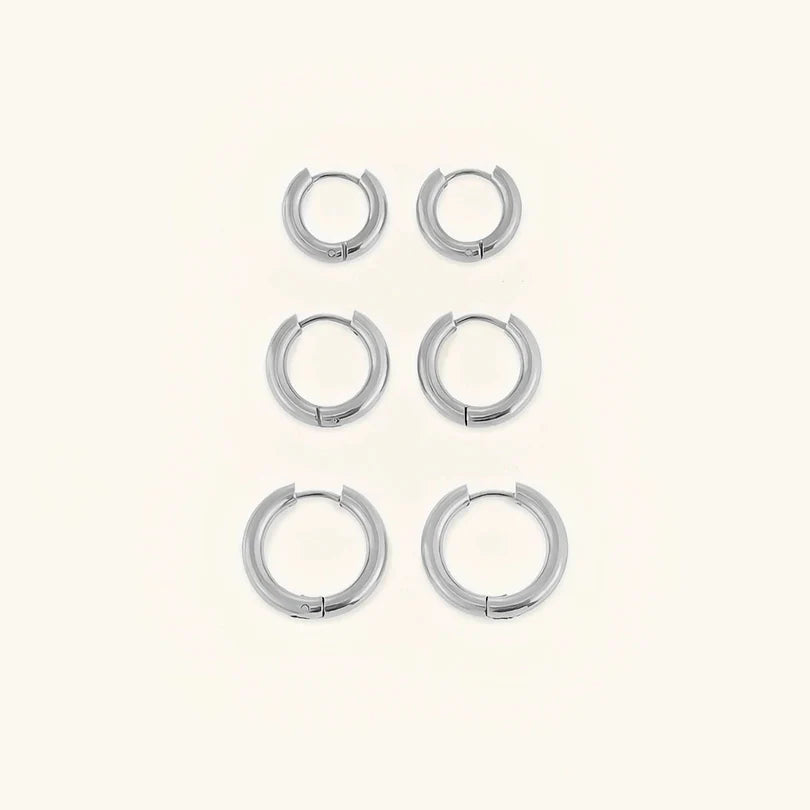 Triple Hoop Earrings Set Gold Plated 18K