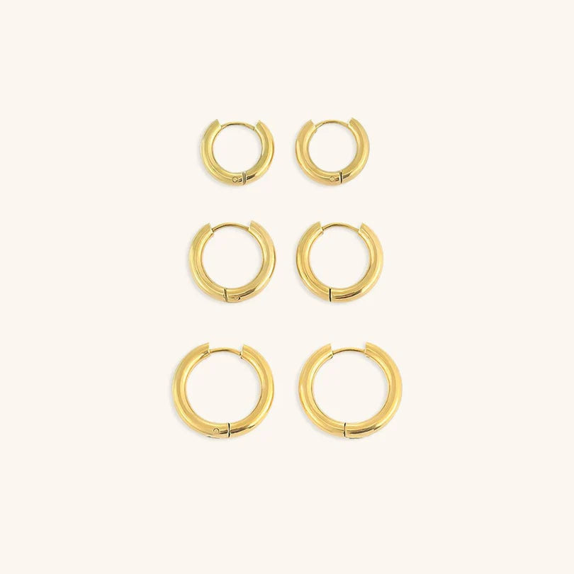 Triple Hoop Earrings Set Gold Plated 18K