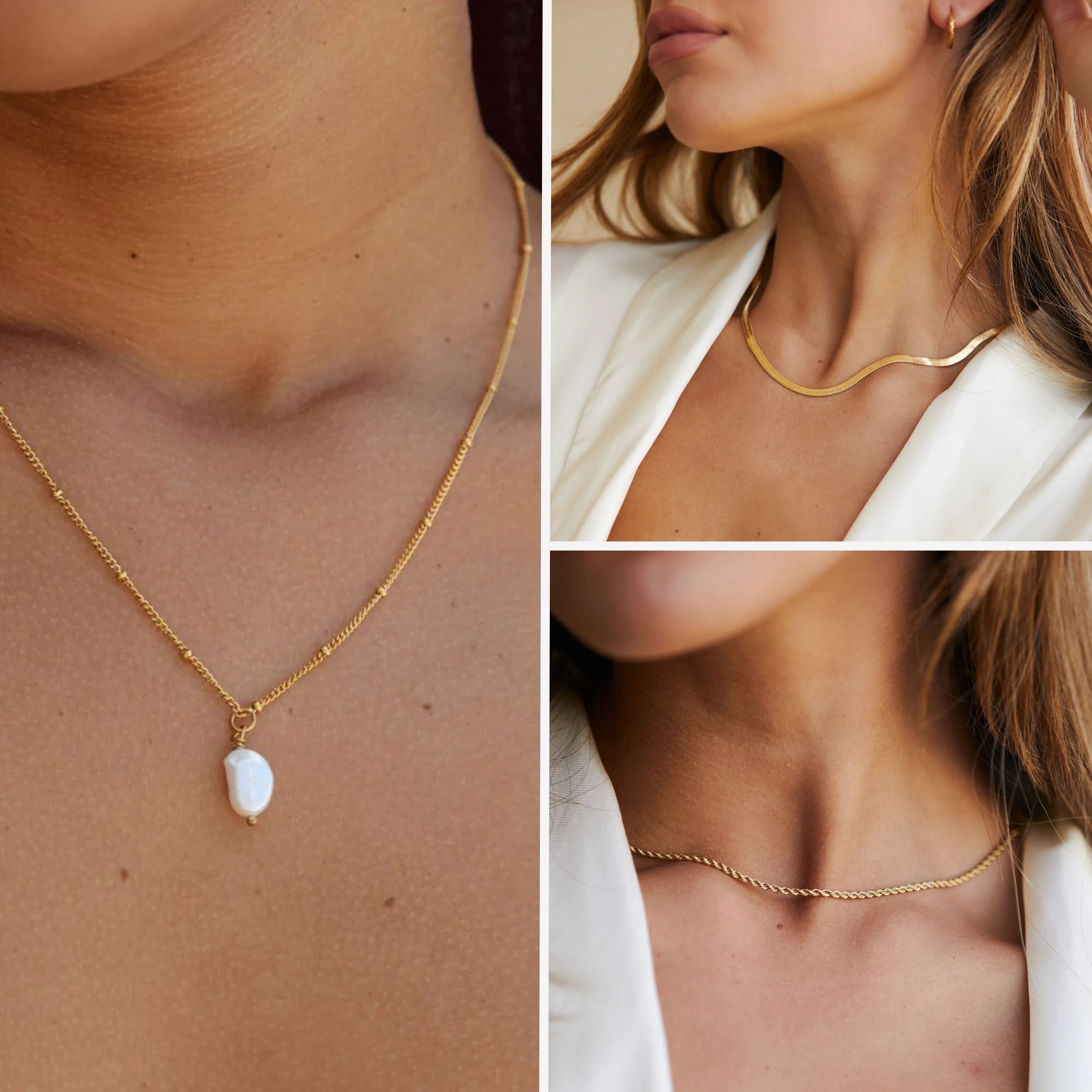 Rope, Herringbone Choker & Baroque Pearl 3-Piece Bundle Set