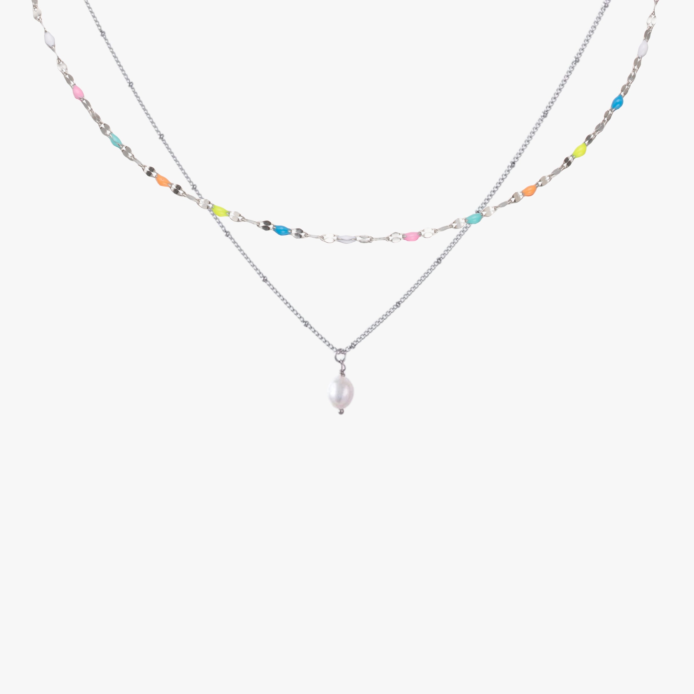 Silver Rainbow Choker & Baroque Pearl Pendant Bundle Set