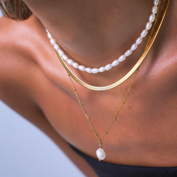 Herringbone, Pearl Choker & Baroque Pendant 3-Piece Bundle Set