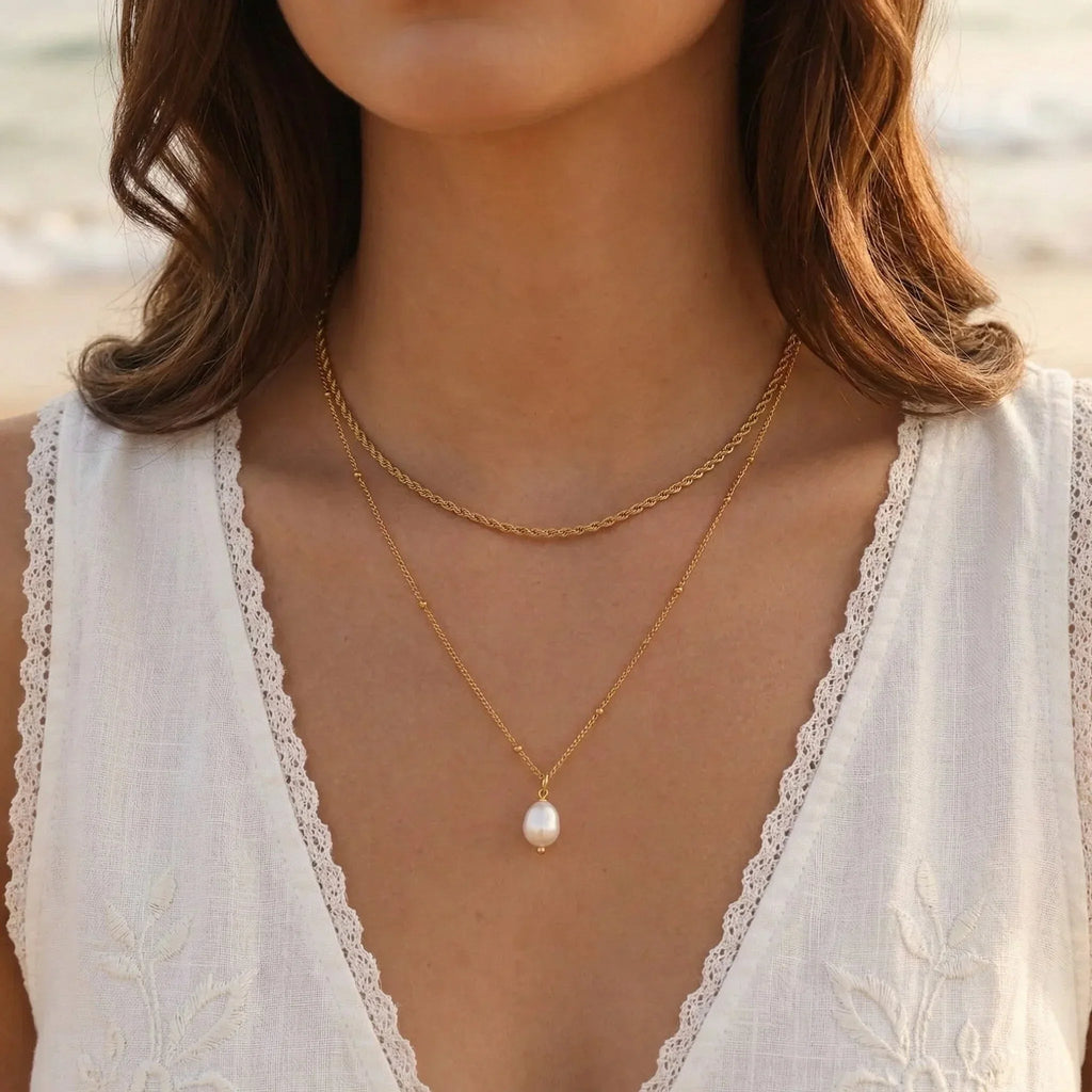 Rope Chain & Pearl Necklace Bundle Set