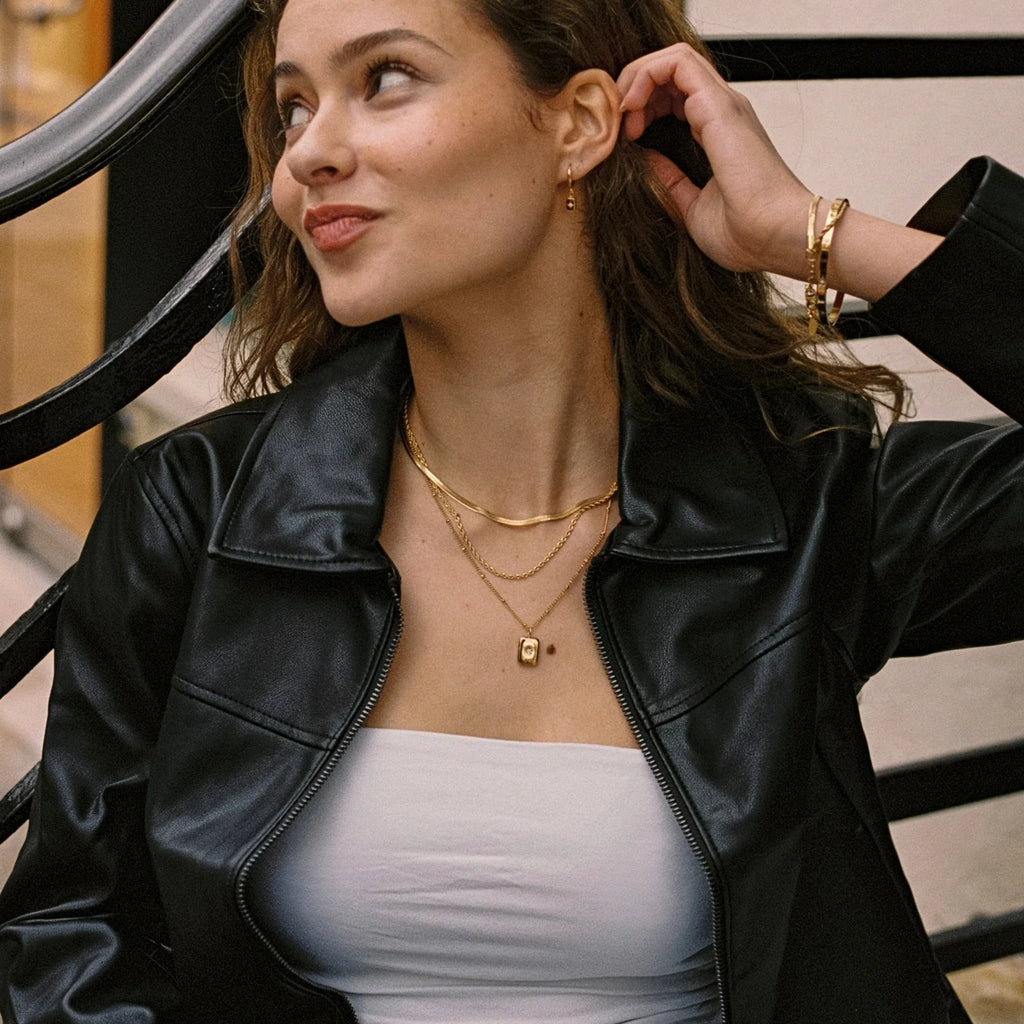 18K Gold Plated North Star Rectangle Tag Pendant Necklace