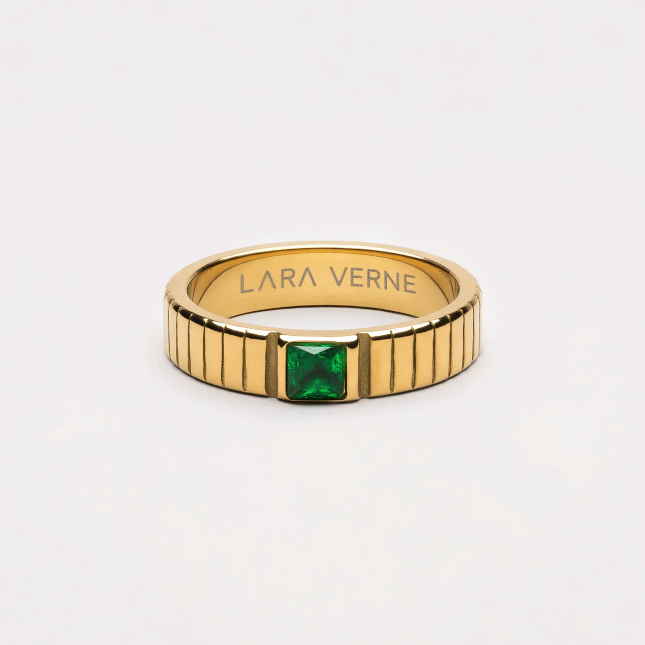 18K Gold Plated Chunky Emerald Green Zircon Ring