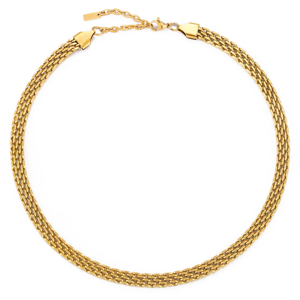 18K Gold Plated Wide Mesh Woven Choker Necklace Waterproof