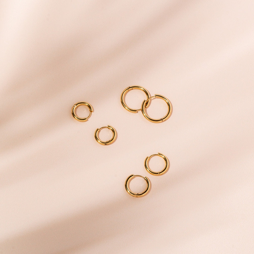 18K Gold Plated Classic Hoop Earrings 3 Sizes