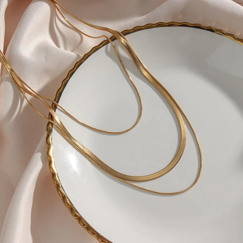 Celina Triple Layered Chain Necklace Gold Plated 18K