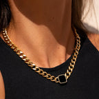 Square Onyx Stone Chain Necklace Gold Plated 18K