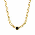 Square Onyx Stone Chain Necklace Gold Plated 18K
