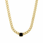 Square Onyx Stone Chain Necklace Gold Plated 18K