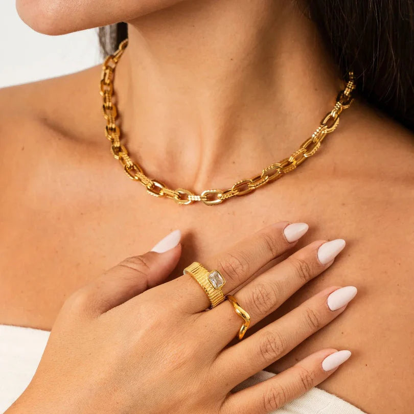 Chunky Link Chain Necklace Gold Plated 18K