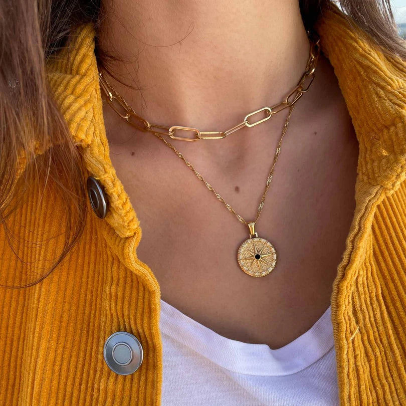 Compass Star Necklace Gold Plated 18K