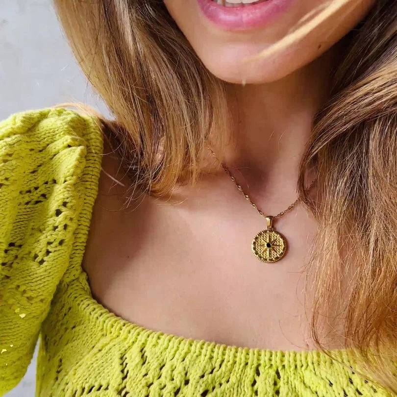 Compass Star Necklace Gold Plated 18K