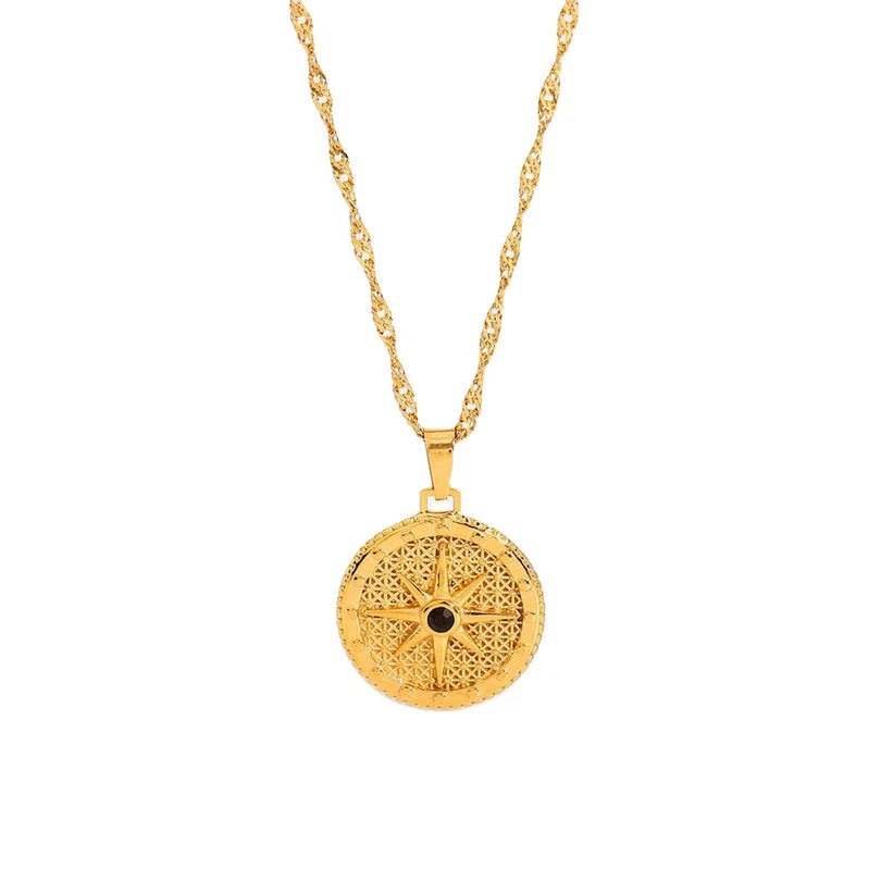 Compass Star Necklace Gold Plated 18K