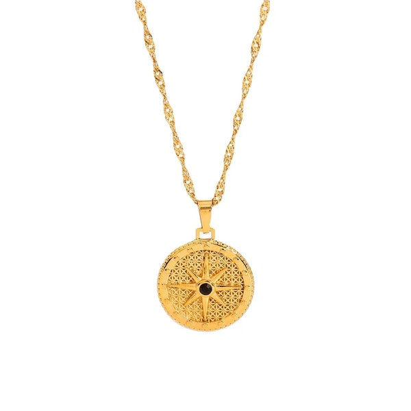 Compass Star Necklace Gold Plated 18K