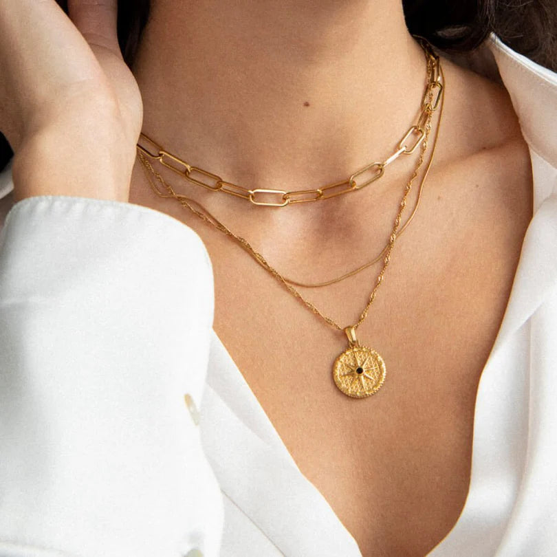 Compass Star Necklace Gold Plated 18K