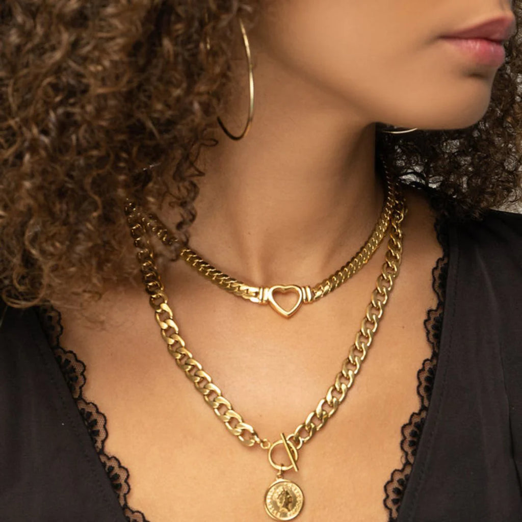 Minimalist Heart Choker Necklace Gold Plated 18K