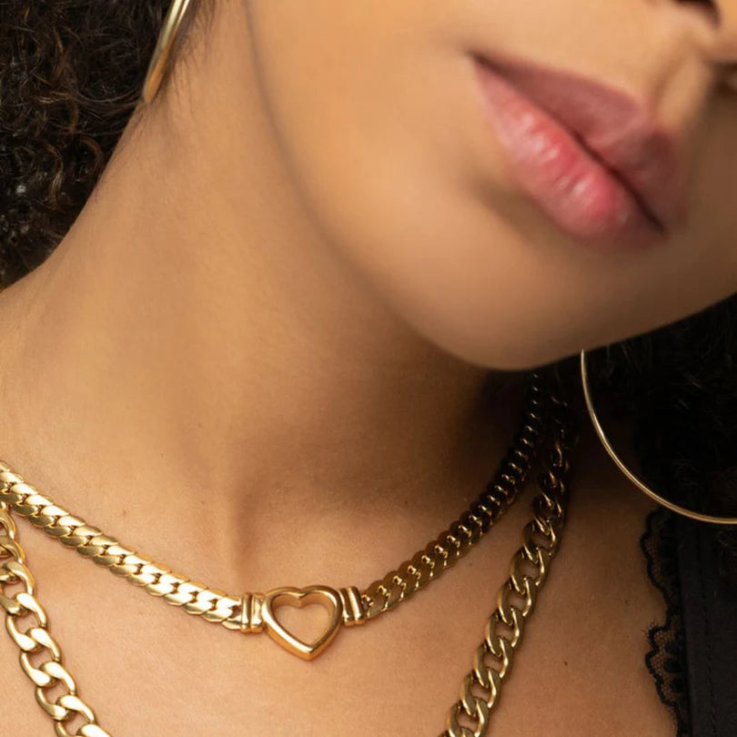 Minimalist Heart Choker Necklace Gold Plated 18K