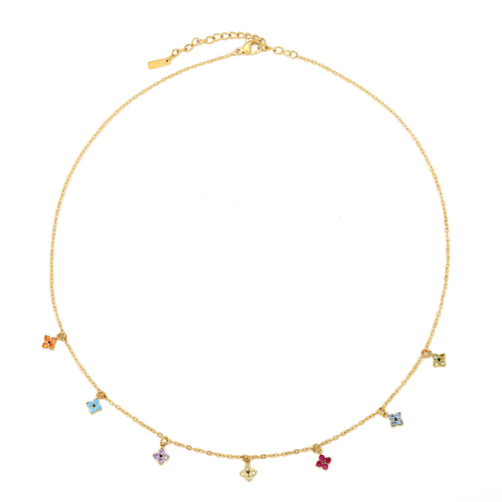 18K Gold Plated Colorful Floral Charm Choker Necklace