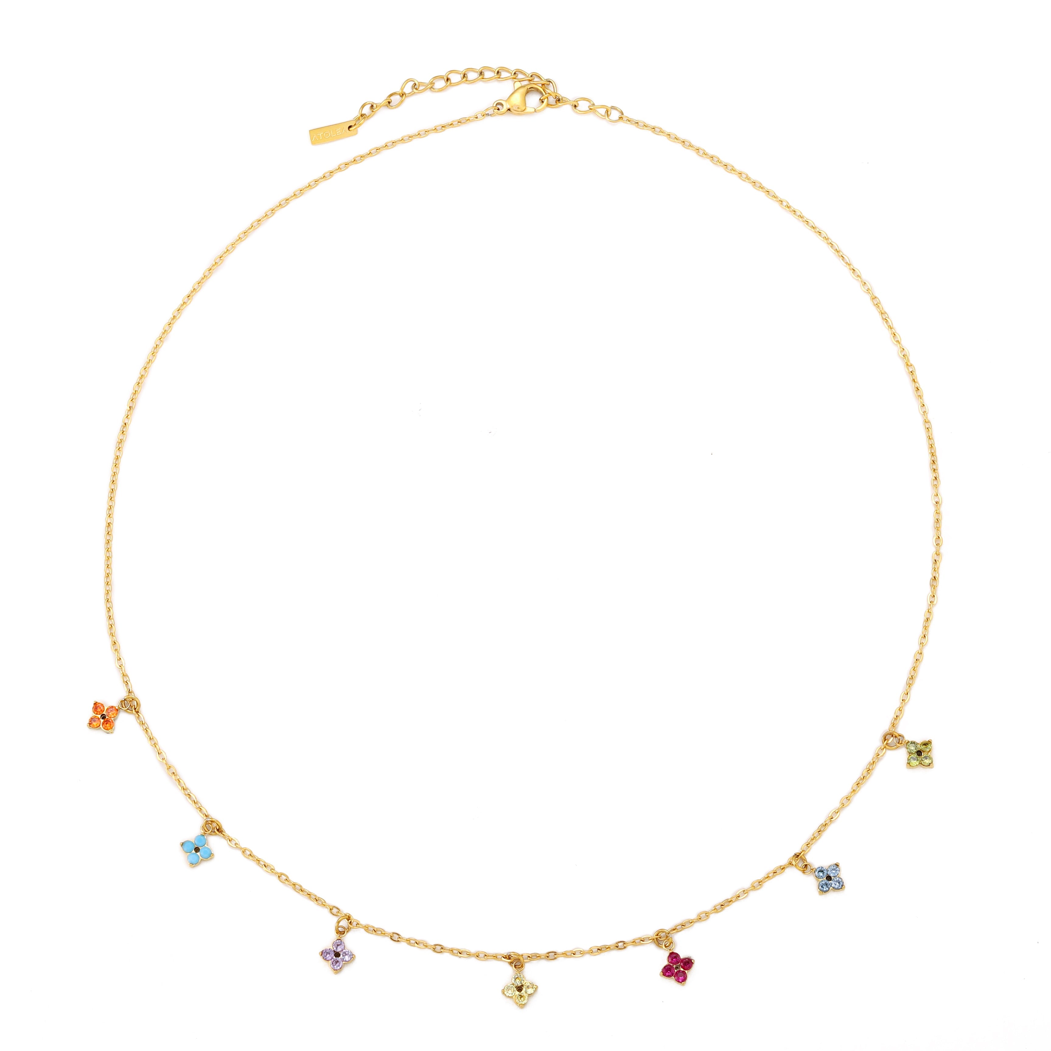 18K Gold Plated Colorful Floral Charm Choker Necklace